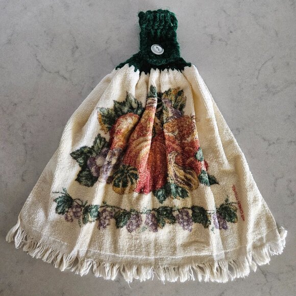 BRAND NEW GREEN CROCHET-TOP FALL HARVEST HANGING DISH TOWEL - Picture 2 of 13